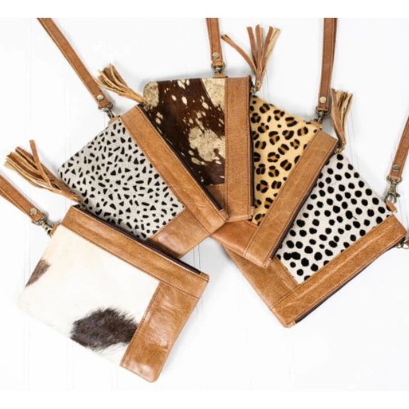 Framed Leather & Cowhide Animal Print Wristlet - Picture 2 of 3